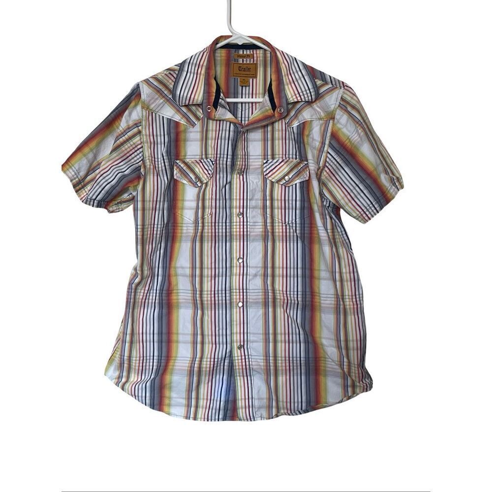 Trailer Vintage Fit Mens Multicolor Striped Short Sleeve Button Up Shirt Size XL